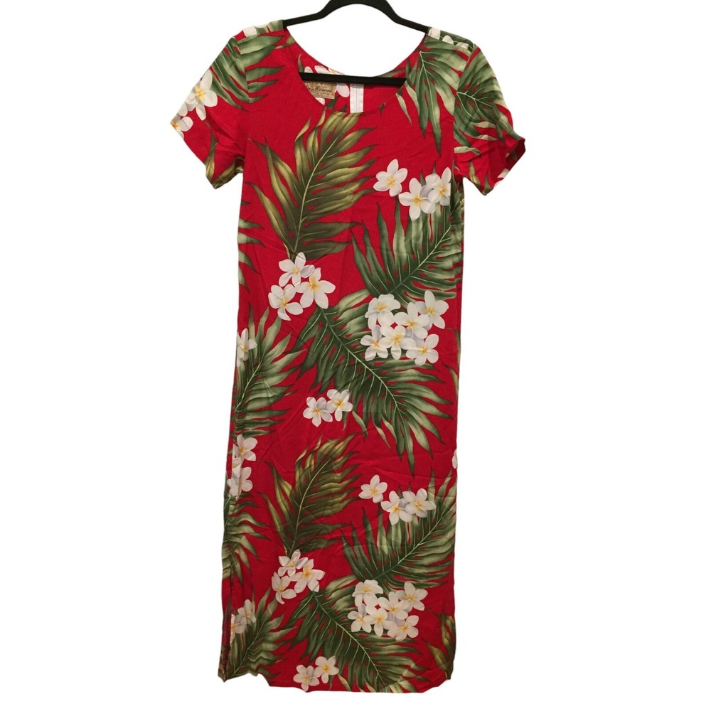 Blue Hawaii‎ Maxi Dress Red Womens Size XS Floral Scoop Neck Tiki Aloha Luau Vtg